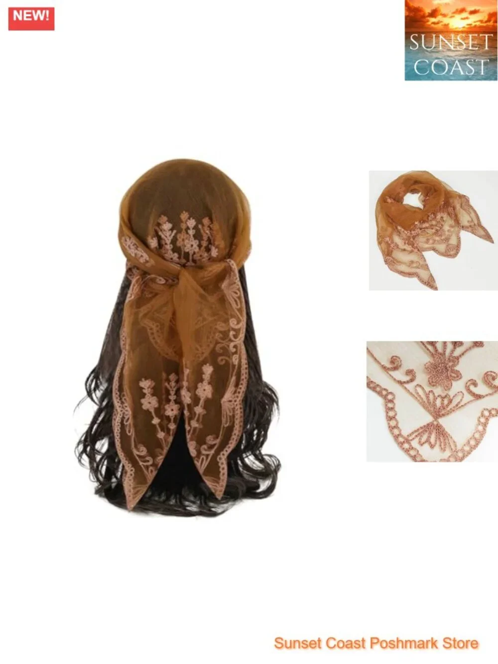 Women's Floral Sheer Scarf Headband Large Polyester Hair Accessory